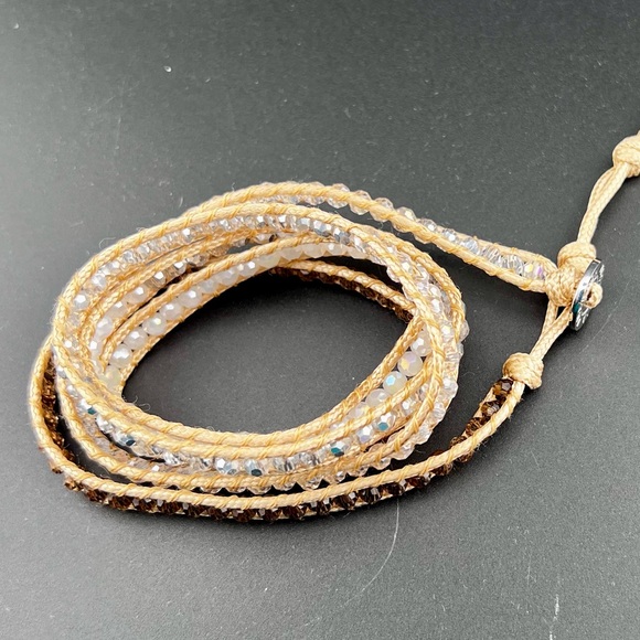 Victoria Emerson Beaded Wrap Bracelet Tri-Colored Crystals Sand Long 34”-37” - Picture 5 of 10